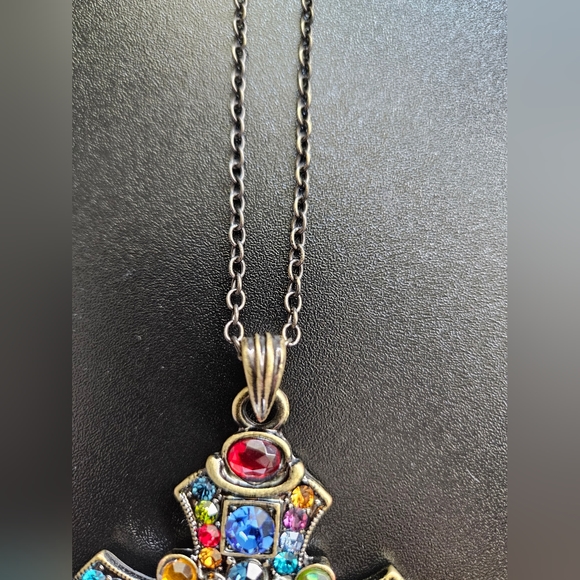 Colorful Rhinestone Cross Necklace - Picture 9 of 9